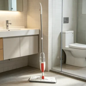 360° Rotating Mop with Wood Handle and Sprayer for Floor Cleaning