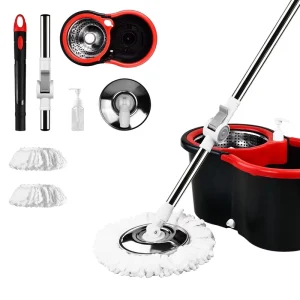 360° Rotating Spin Mop Bucket Set with 2 Replacement Heads Microfiber Floor Mop for Home Cleaning