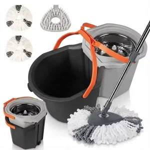 360° Rotating Spin Mop and Bucket Set with Triangle Head, Stainless Steel Wringer, and Separable Bucket for Corner Cleaning