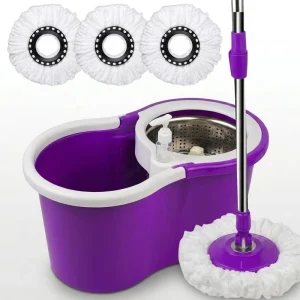 360 Rotating Stainless Steel Mop and Bucket Set with Microfiber Mop Head and Fast Absorption