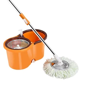 360 Rotation Spinning Easy Mop with Steel Rod Telescopic Handle & Microfiber Head Eco friendly Cleaning