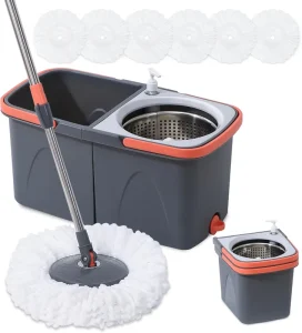360 Spin Bucket Microfiber Mop Set with Steel Pole and Twist Handle