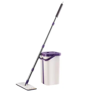 360° Spin Flat Mop and Bucket Set with Steel Handle, Microfiber Mop and Wringer Bucket