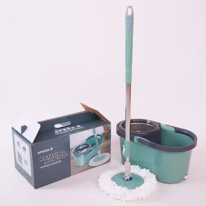 360 Spin Flat Mop with Cotton Thread Head Stainless Steel and Plastic Components for Home Floor Cleaning with Bucket Set