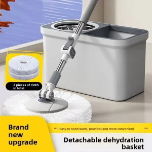 360 Spin Microfiber Rotary Mop with Wringer Bucket Double Drive Adjustable Stainless Steel Pole