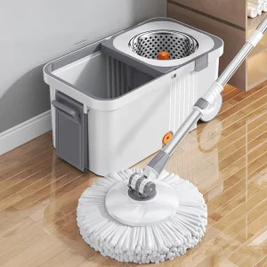 360 Spin Mop Bucket Set with Wringer Set Stainless Steel Spin Mop Bucket System on Wheels for Floor Cleaning Household Cleaning