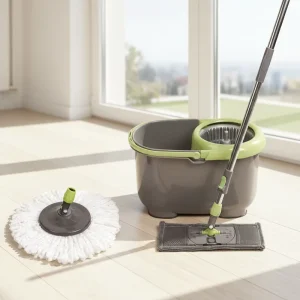 360° Spin Mop Set with Microfiber Flat Mop and Bucket