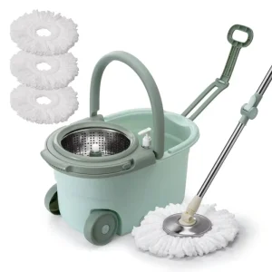 360 Spin Mop and Bucket Set Manual Press Centrifugal Spin System Stainless Steel Basket for Efficient Floor Cleaning