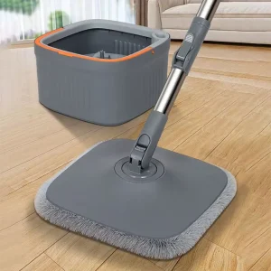 360 Spin Mop and Bucket Set Microfiber Mop Spin Wringer Telescopic Handle 2 Reusable Pads All Floor Types