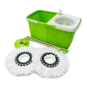 360 Spin Mop and Bucket Set with 2 Microfiber Mop Heads Hand-Press Easy-Wring Floor Cleaning System for Hardwood and Tile