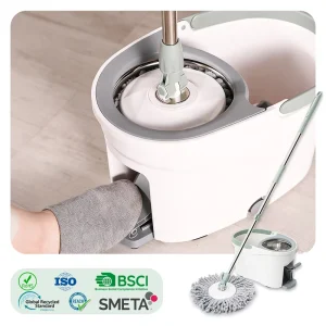 360 Spin Mop and Bucket Set with Foot Pedal Rotating Microfiber Mop and Self-Wringing Bucket