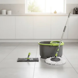 360 Spin Mop and Bucket Set with Microfiber Flat Mop for Household Floor Cleaning