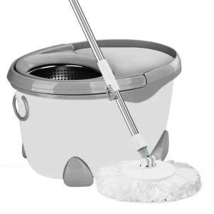 360 Spin Mop and Bucket Set with Stainless Steel Wringer Big Wheels and Pull Handle Dual Drive Floor Cleaning System