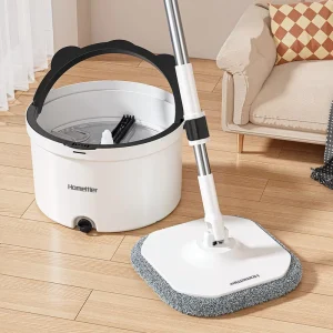 360 Spin Mop with Self-Wringer Stainless Steel Telescopic Pole Microfiber Flat Mop Clean and Dirty Water Separation