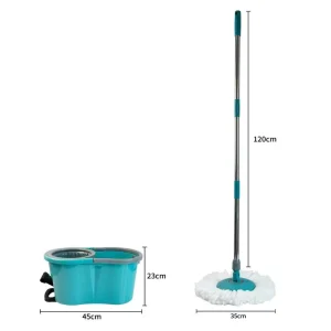 360 Spin Quick Dry Magic Mop Set with Steel Pole and Plastic Basket Easy Wring Cleaning for Floor