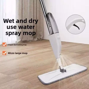 360° Spin Self-Wringing Spray Mop with Wet/Dry Mop Head and Stainless Steel Pole