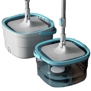 360 Spin Steel Mop Bucket Set with Microfiber Rotating Head and Separate Dirty Water Bucket