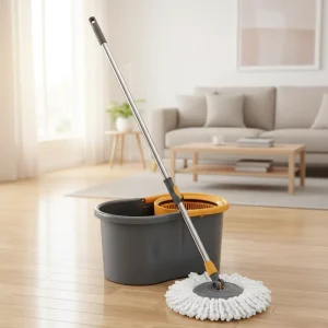 360 Spin Steel Mop and Plastic Basket Set with 2 Mopheads