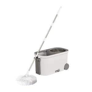360 Spinning Mop Bucket Set with Swivel Handle and Wringer Stainless Steel Microfiber Mop Head for Household Floor Cleaning