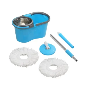 360 Spinning Stainless Steel Bucket Easy Clean Rotary Mop with 2 PCS Microfiber Mop Cloth Heads Replacement Floor Cleaning Tools