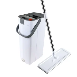 Slim Bucket Set with Stainless Steel Microfiber Flat Mop for Household Cleaning