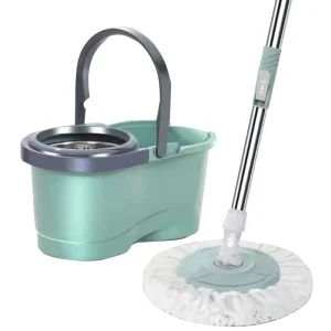 360° Tablet Spin Mop Set with Self-Wringing Mechanism, Telescoping Handle, 2 Mop Heads, Steel Pole