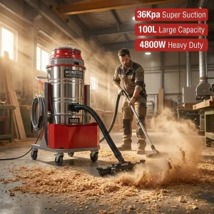 36Kpa Super Suction 100L Industrial Vacuum Cleaner 4800W Wet Dry Dust Collector HEPA Filter for Woodworking Factory Workshop