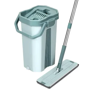 38 cm Stainless Steel Microfiber Flat Mop with Integrated Bucket, Wet and Dry Use