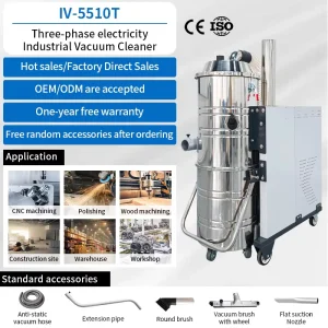380V Electric Industrial Vacuum Cleaner with Cyclone and HEPA Filters 100L for Floor and Dust Cleaning