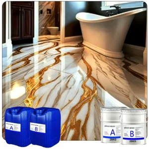 3D Marble-Effect Metallic Epoxy Floor Paint Self-Leveling Coating for Living Rooms and Showrooms