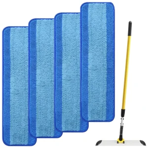 4-Pack 18 x 17 Inch Reusable Microfiber Cleaning Pads for Wet and Dry Flat Mop Systems