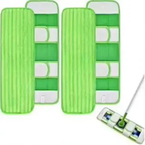 4 Pack Microfiber XL Mop Pads with Telescopic Handle, Reusable Washable Wet and Dry Mopping Cloths