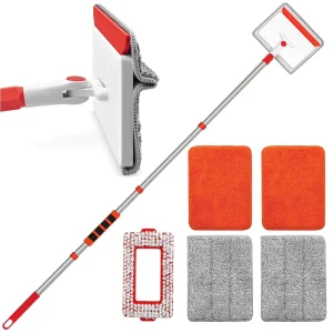 4 in 1 Baseboard Cleaner Tool with Adjustable Long Handle and Chenille Mop Pad Hard Bristles Brush Built in Squeegee