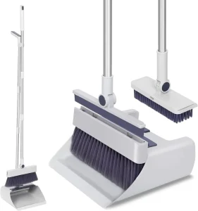 4-in-1 Standing Broom and Dustpan Cleaning Set with Long Handle Soft Bristles