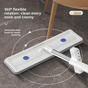 42CM Stainless Steel Telescopic Handle Hands Free Twist Microfiber Flat Mop with 360 Flexible Rotation for Wooden Floors Tiles