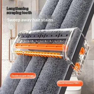 45 cm Hands-Free Flat Mop with Stainless Steel Pole, Wet and Dry Use, Disinfectant Holder