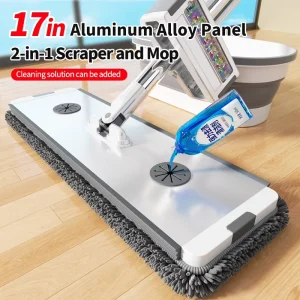 45CM Aluminum Chenille Flat Mop Household With Scraping Strips Wet and Dry Use Home Floor Cleaning System for All Floor Types