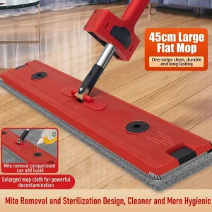 45cm Extra Large Telescopic Handle Microfiber Flat Mop with Mite Removal Compartment Hands Free Sterilizing Floor Mop for Home
