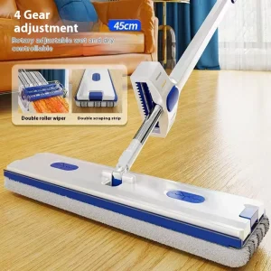 45cm Flat Mop with Steel Pole, Hands-Free Dry and Wet Floor Cleaning for Desk and Home Use