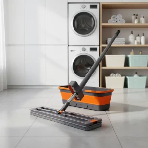 45cm Microfiber Rectangle Flat Mop with Sliding Wringing, Lightweight Stainless Steel Handle, and 90%-100% Dehydration