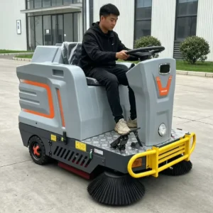 48V Battery-Powered Ride-On Street Sweeper with Dual Side Brushes