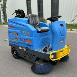 48V Battery-Powered Ride-on Sweeper Vacuum with 180L Dust Bin and Water Spray System