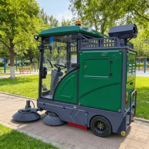 48V Compact Electric Ride On Street Sweeper High Pressure Industrial Cleaning Robot Large Floors Fully Enclosed New Design