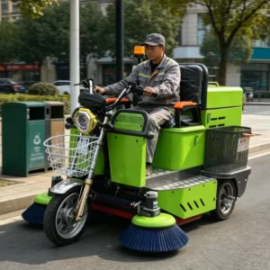 48V Compact Electric Ride-on Street Sweeper with 1500mm Cleaning Width and 50L Water Tank