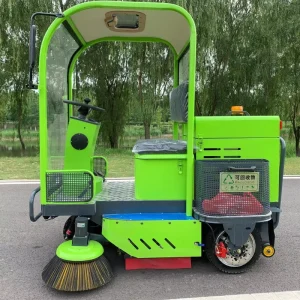 48V Electric Ride-On Road Sweeper Machine Semi-Enclosed Cabin Industrial Floor Cleaning Vehicle