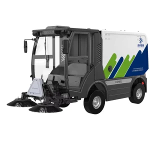 48V Electric Ride-On Road Sweeper with Closed Cabin and Four Wheels