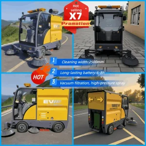 48V Electric Ride-On Street Sweeper with High-Pressure Water Cannon and Industrial Floor Sweeper Cart