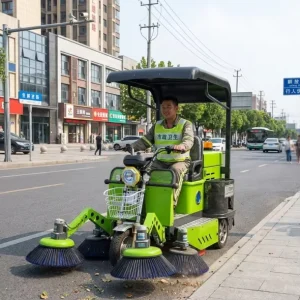 48V Electric Road Sweeper Tricycle 5 Brush Street Cleaning Machine Industrial Ride-On Vacuum Sweeper for Parks Roads Factories