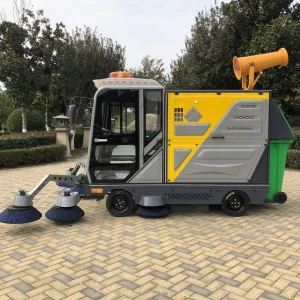 48V Industrial Electric Road Sweeper 240L Waste Bin High Pressure Street Cleaning Machine with 7 Brushes Dust Control