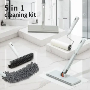 5-in-1 Farmhouse Style Flat Stainless Steel Floor Cleaning Brush and Sweeping Set